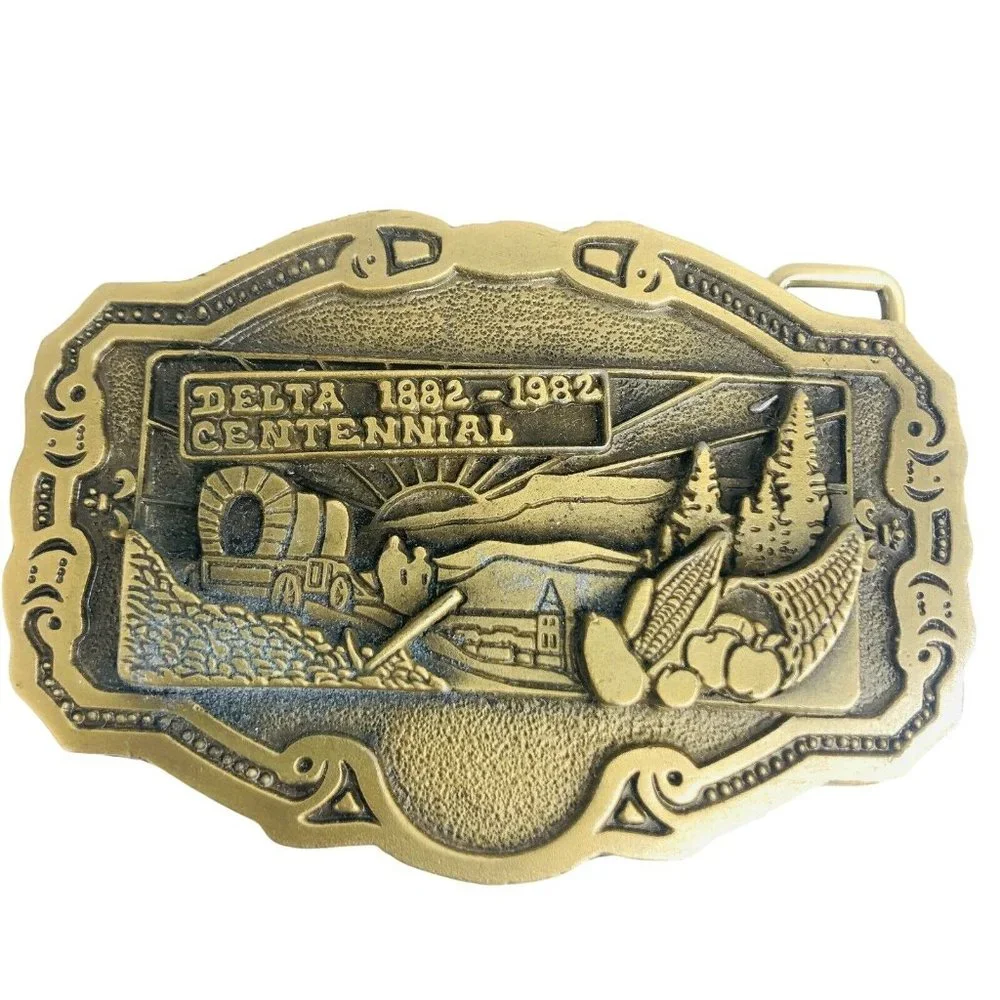 Hit Line Brass Belt Buckle Delta Centennial 1882 - 1982 Limited ED Covered Wagon
